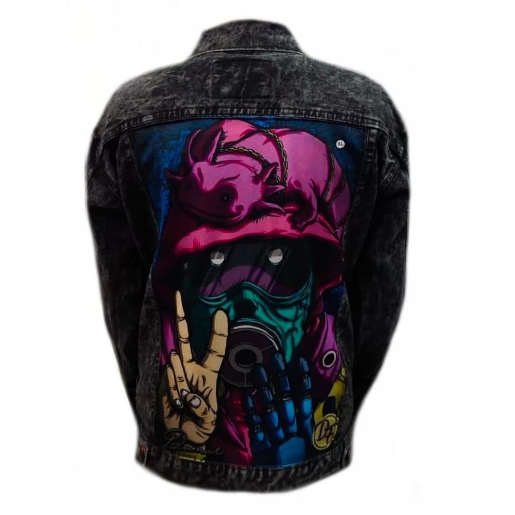 JAKET JEANS PRINTING Denim Pria Sandwash Distro L XL (Size XXL dan 3XL beda katalog) - Black Sandwash I-2