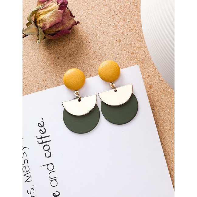 LRC Anting Tusuk Fashion Green Contrast Stitching Geometric Metal Semi-circular Earrings D48811