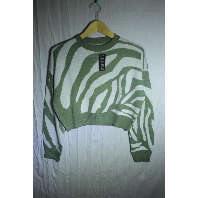 RH - SWEATER BAJU RAJUT CROPTOP CREW NECK MOTIF ZEBRA TEBAL HALUS ORIGINAL