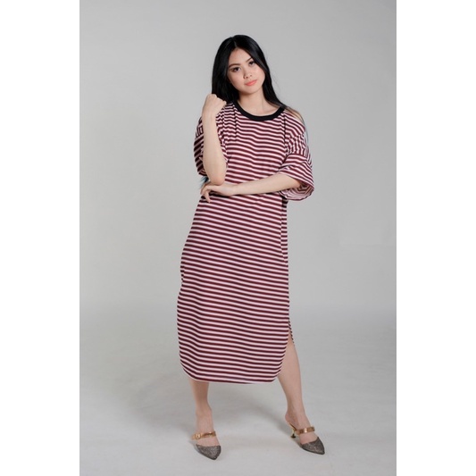 marketonline dress midi stripe / midi dress stripe sabrina / dress stripe wanita