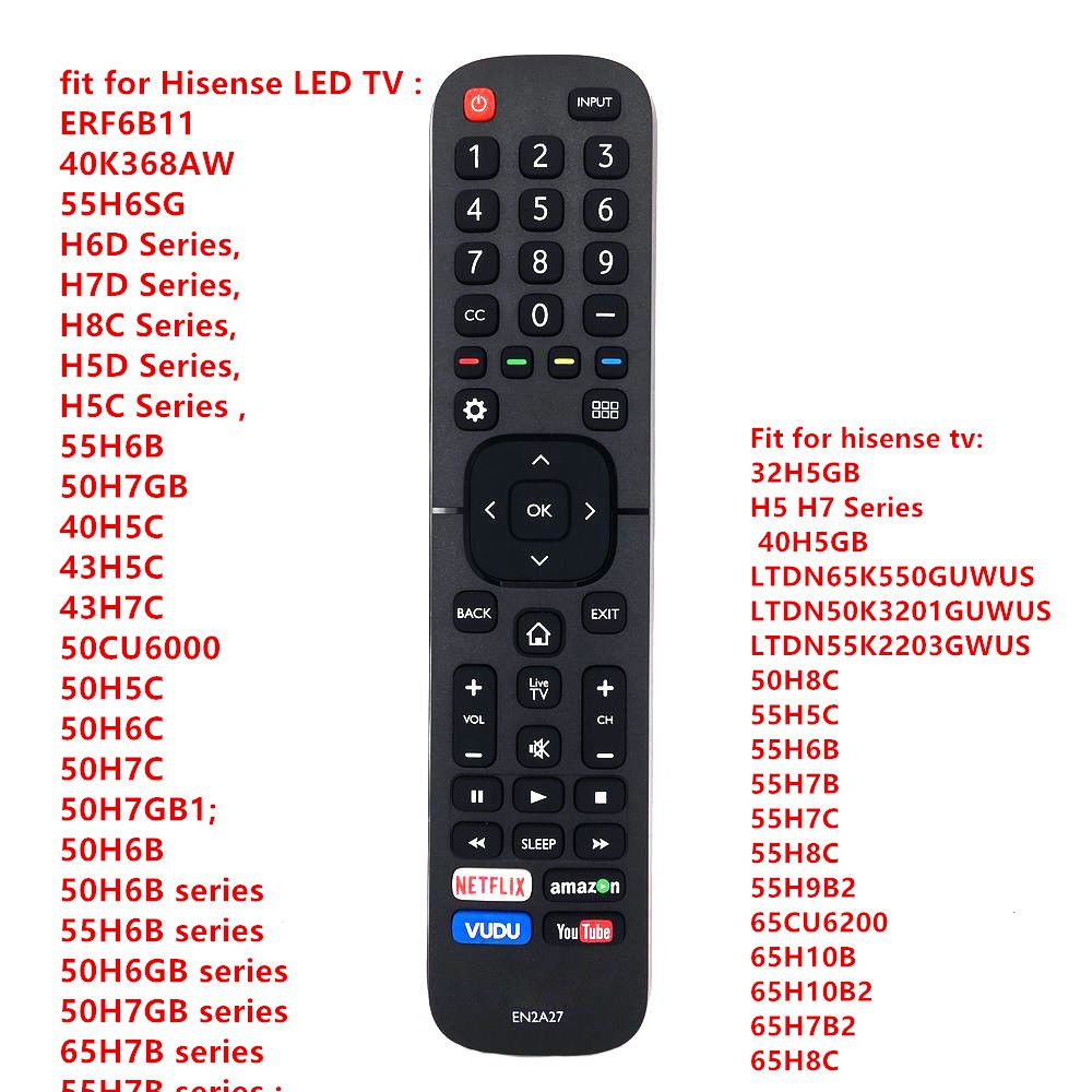 Remote Control Hisense En2a27 With Shortcuts 50h6b 50h7gb Tdn55k2203gwus 55h6b N6200u Led Hdtv H6d Series H7d Series H8c Series H5d Series H5c Series 50h6b Series 55h6b Series 50h6gb Series 50h7gb Series 65h7b