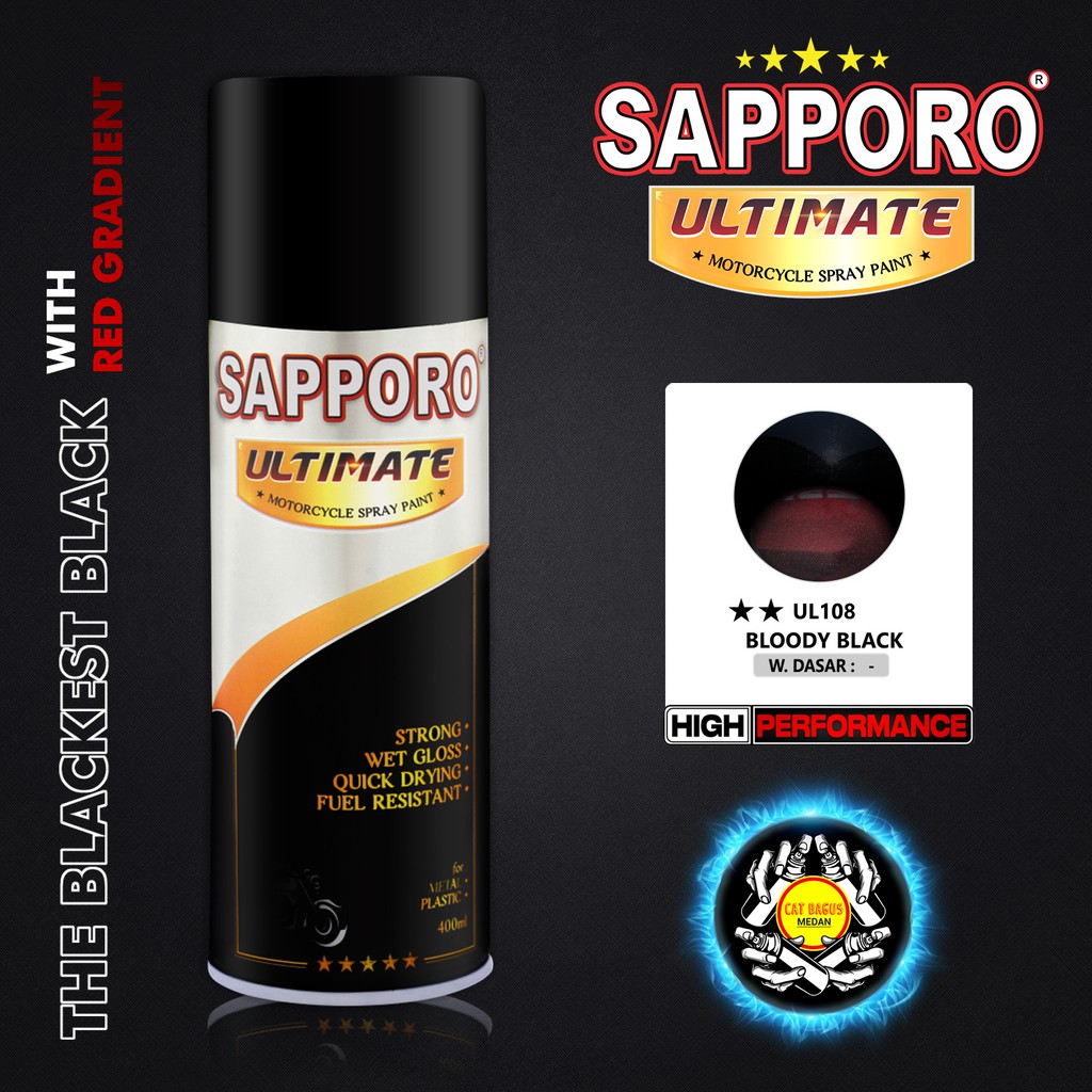 SAPPORO ULTIMATE UL108 BLOODY BLACK CAT SEMPROT 400 ML UL 108 HITAM LEMBAYUNG MERAH PEARL MUTIARA HI
