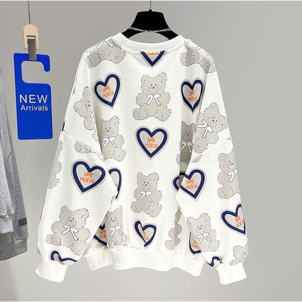 Love Bear Fullprint Sweater Lucu Wanita - LOVE BEAR Pull Print Crewneck Sweaetr Oversize - Sweatshirt Wanita