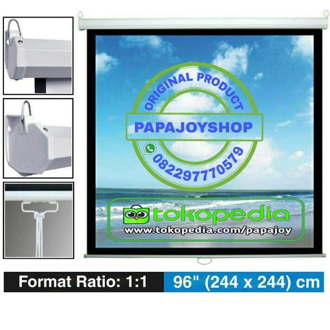 Layar Proyektor Gantung Manual Screen 96" 2 Meter 244 x 244cm stock ada