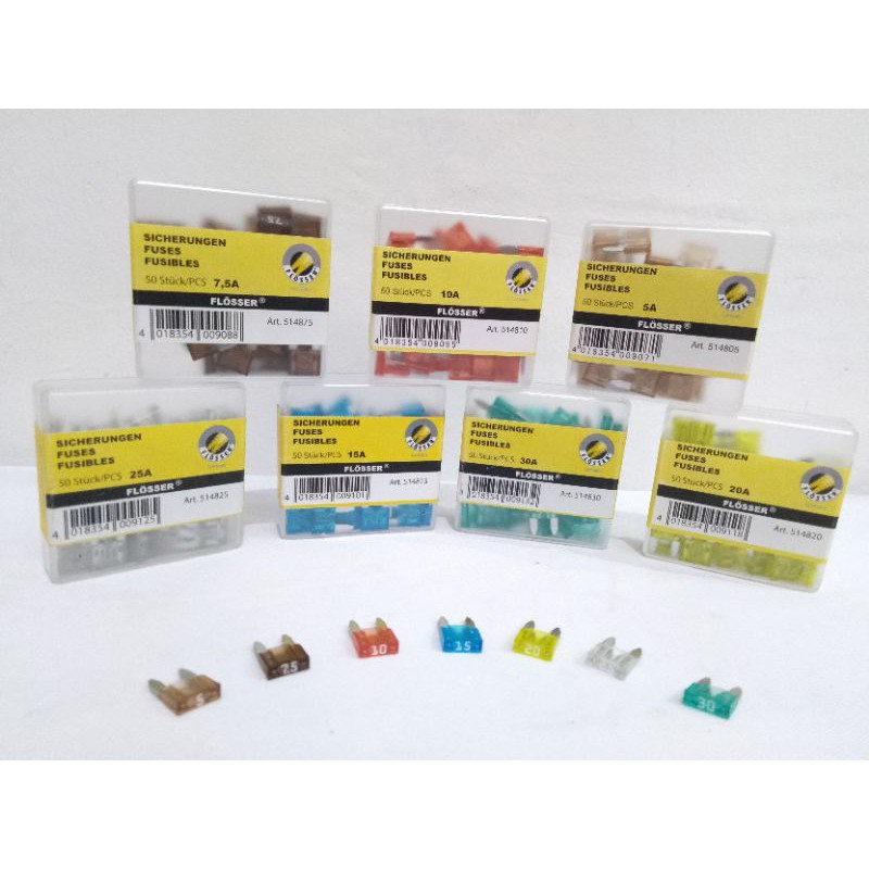 Sekring Sekering Fuse Tancap Flosser DX Mini Kecil Germany 5A 7.5A 10A 15A 20A 25A 30A Asli Original