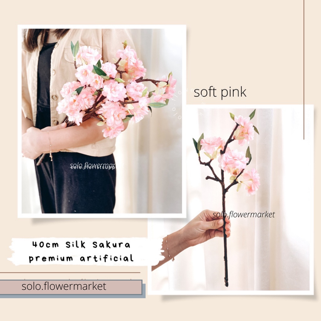 40cm SILK SAKURA PREMIUM X3 Bunga Cherry Blossom X 3 Artificial Flower Bunga Sakura Plastik Bunga De
