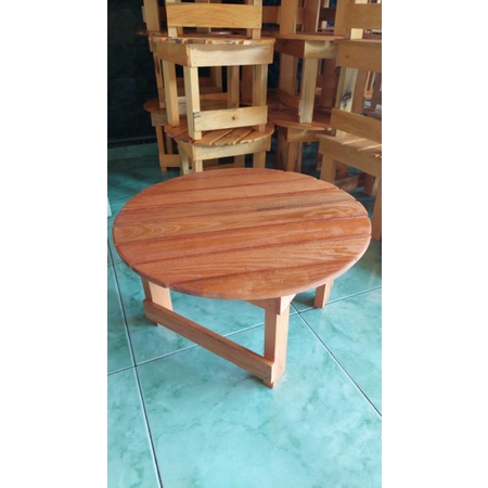 Meja lesehan bulat / meja angkringan / dingklik lebar / kursi jongkok / kursi pendek / tatakan pot /