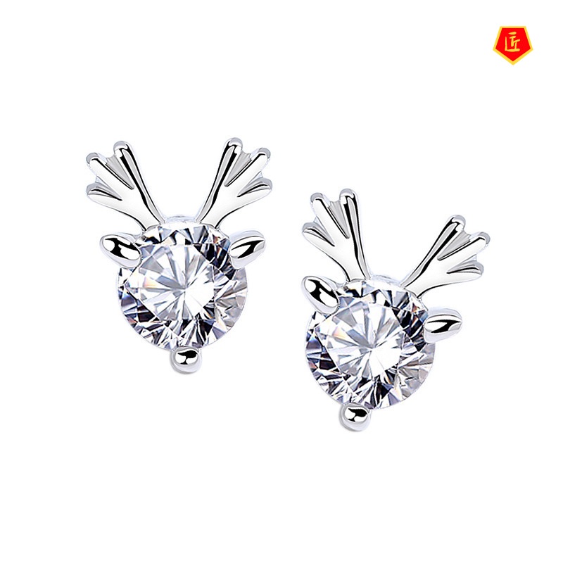 [Ready Stock]Creative Diamond 925 Sterling Silver Elk Stud Earrings