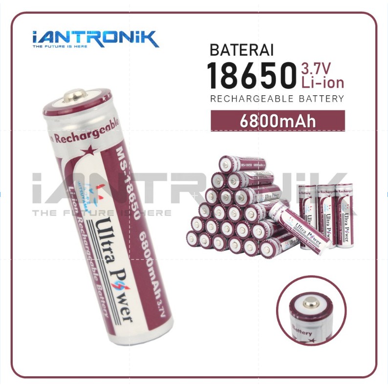 BATERAI / BATTERY LI-ION 18650 RECHARGE 6800mAh BUTTON TOP SWAT