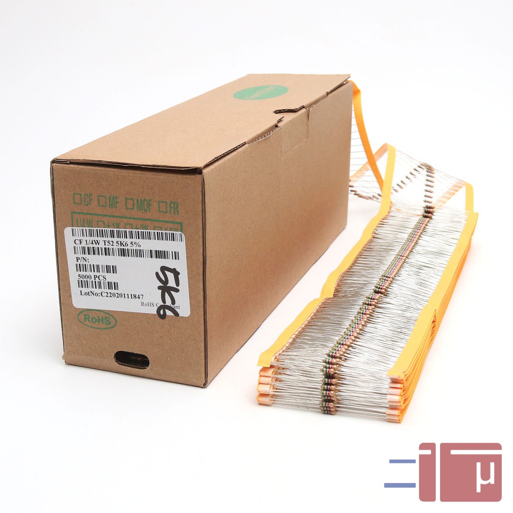 x10 Resistor 5K6 5.6K 1/4W Karbon 5% Taiwan Kaki Tembaga