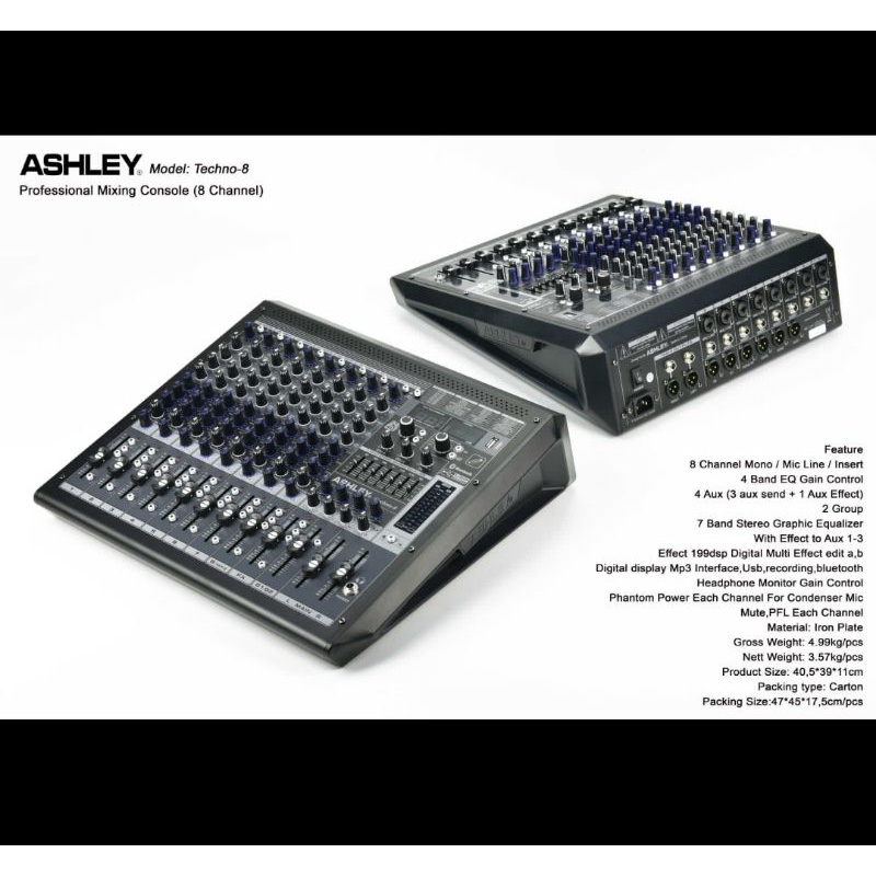 MIXER ASHLEY TECHNO8/TECHNO 8 8CHANNEL ( USB ORIGINAL )