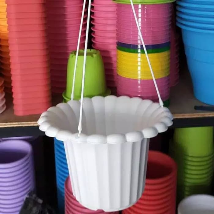 Pot gantung mawar putih pot gantung cantik pot bunga plastik pot bunga