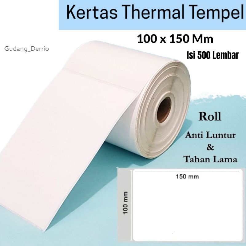 

KERTAS LABEL THERMAL STICKER TEMPEL 100x150 Mm isi 500 LEMBAR STICKER MARKETPLACE