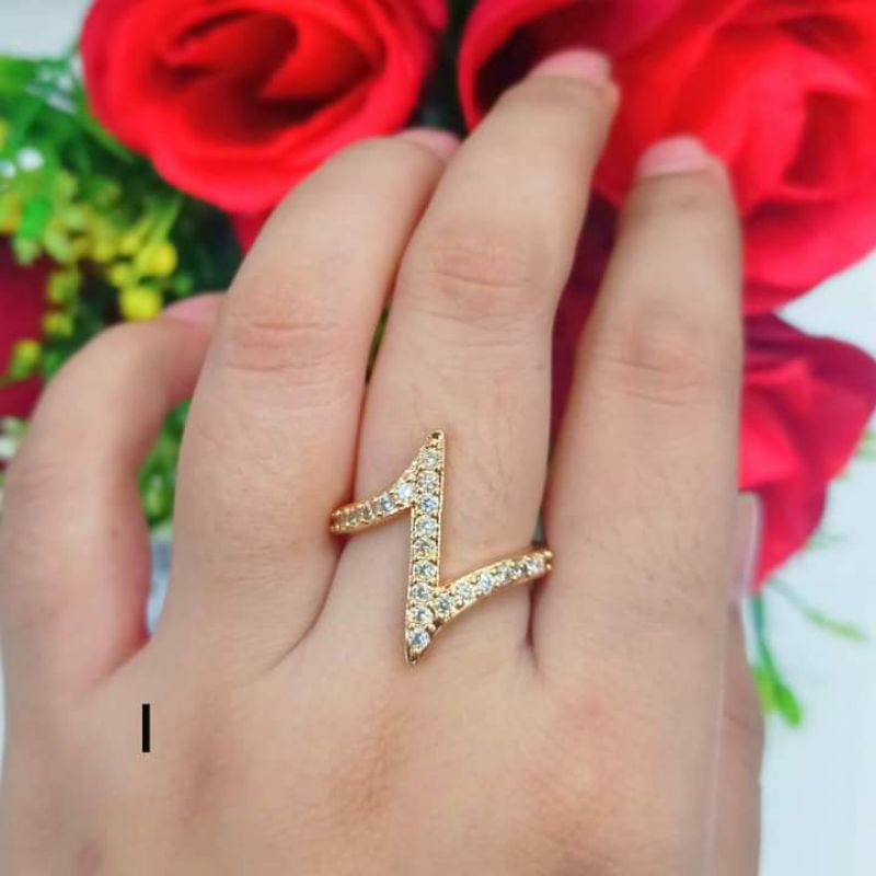 Cincin Dewasa Permata Full Perhiasan Wanita Gold Modern (COD)