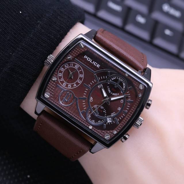 JAM TANGAN POLICE / jam tangan pria police double time tanggal aktif tali kulit