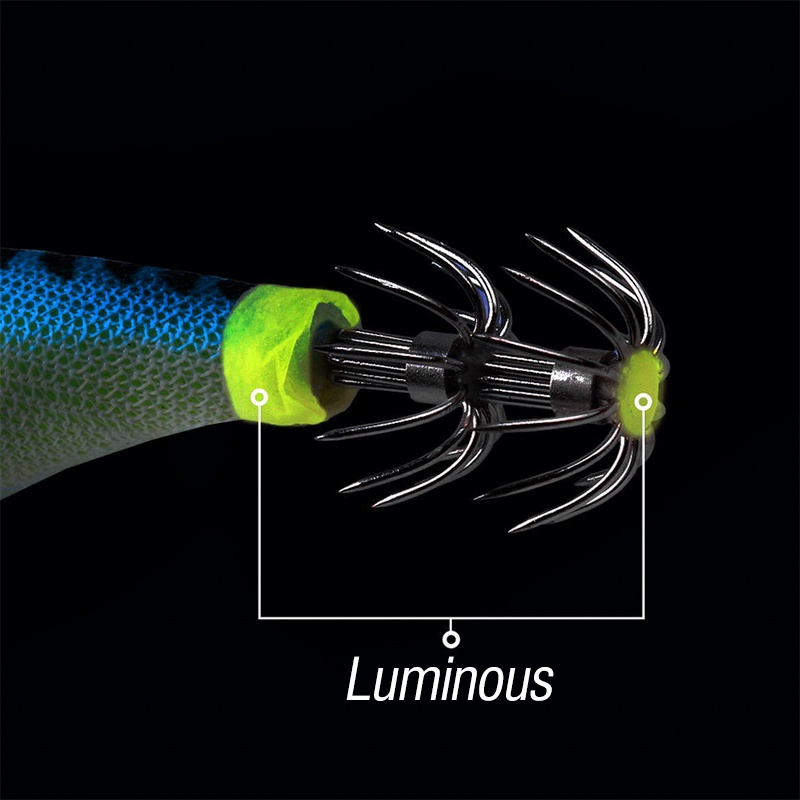 1pc Umpan Pancing Cumi-Cumi / Udang Imitasi Luminous Bahan Kayu Dengan Mata 3D