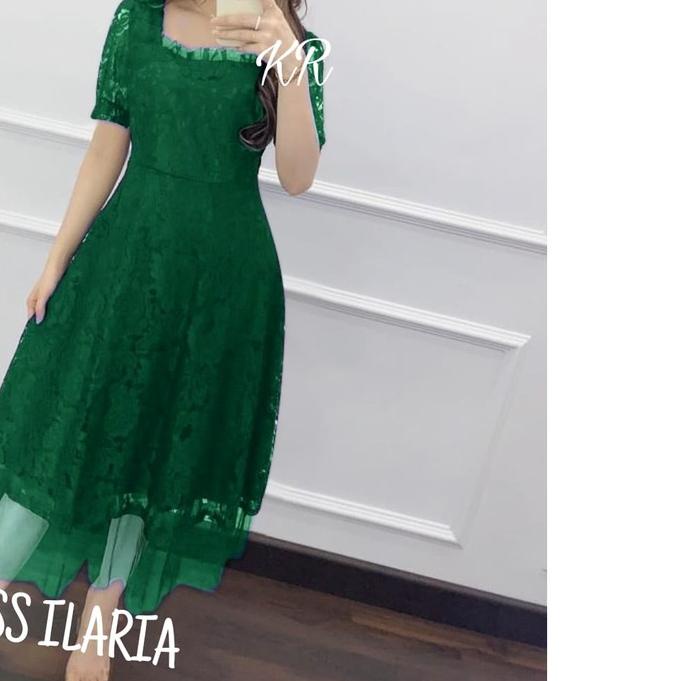 ☏ DRESS ILARIA BRUKAT TILE DRESS BRUKAT NATAL PREMIUM GAUN PESTA WEDDING DRESS BRUKAT JUMBO WARNA PU
