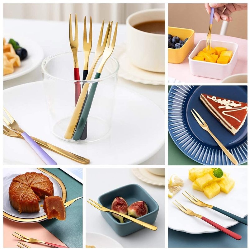 1PCS Fruit Flatware Luxury Stainless Steel Mini Two-tine Fork for Party ,Banquet ,Cocktail ,Dessert ,Fruit ,Cakes,Salad Kitchen Tools