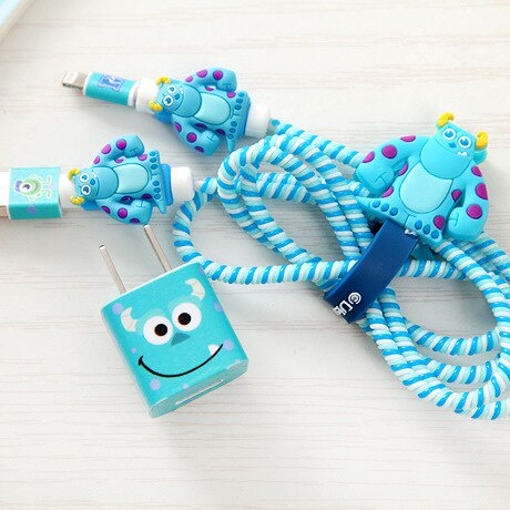 Set 4 In 1 Pelindung Kabel Charger Usb + Stiker Spiral Motif Kartun Untuk Huawei / Oppo / Vivo / Samsung