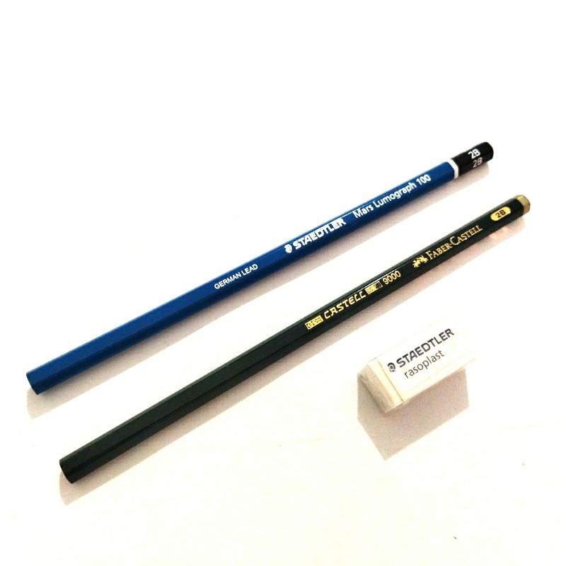 Paket Set Alat Tulis Pensil Faber Castell Staedtler 2B + Penghapus