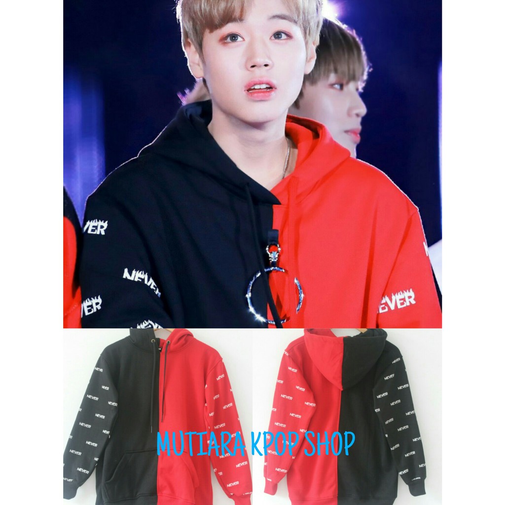Jihoon Wanna One Never Red Black Hoodie