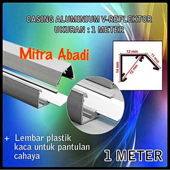 Casing Aluminium for Hard Strip LED Model V-Reflektor Ukuran 1 meter