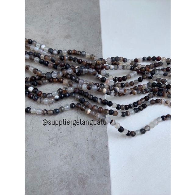 bahan batu import CARNELIAN DALMANTION 6mm natural HITAM PUTIH LORENG