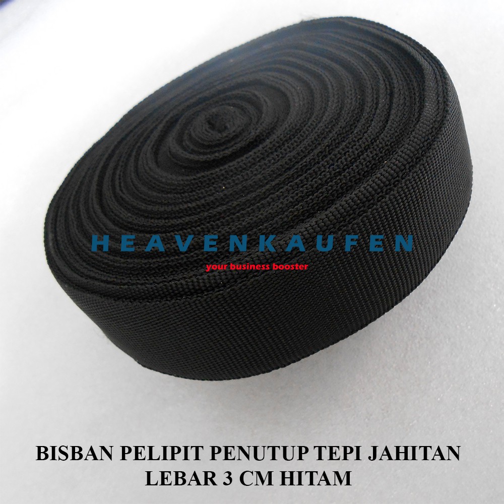 Bisban Pelipit Bungkus / Tutup Tepi Jahitan Lebar 3 cm Hitam Harga Per Rol