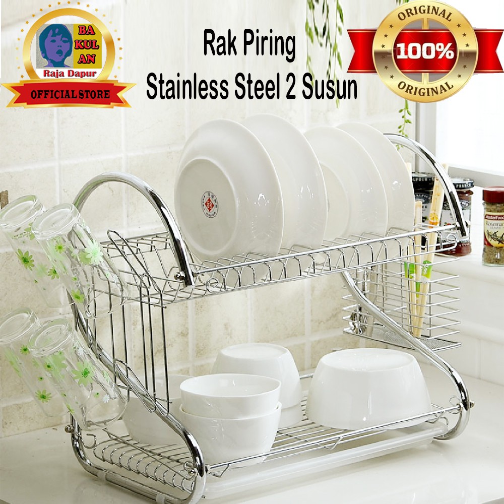  Rak  Piring  Stainless  Steel 2 Susun Anti Karat Shopee  