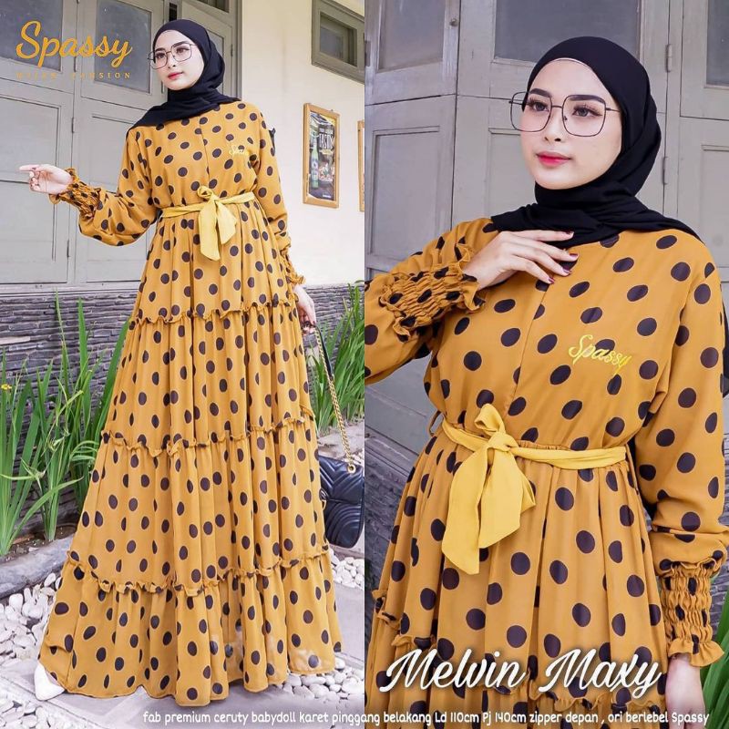 READYSTOCK MELVIN Ndudu maxy Dulaby maxy polka Polka Susun maxy 5 WARNA CANTIK bahan ceruty polka