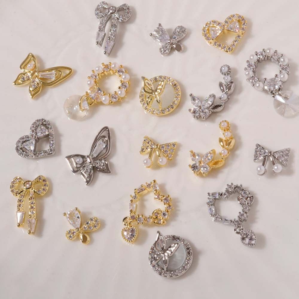 Mxbeauty Hiasan Kuku 3d Bentuk Kupu-Kupu Aksen Zircon + Mutiara + Glitter Untuk Nail Art / Manicure Diy