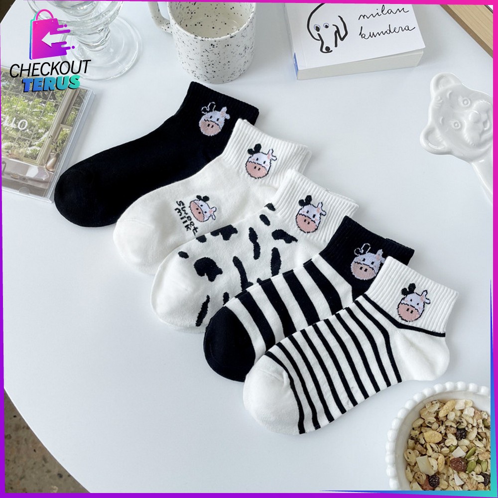 CT P184 Kaos Kaki Pendek Semata Kaki Kaus Kaki Wanita Pria Dewasa Fashion Kaos Kaki Motif Sapi Lucu Kaos Kaki Murah