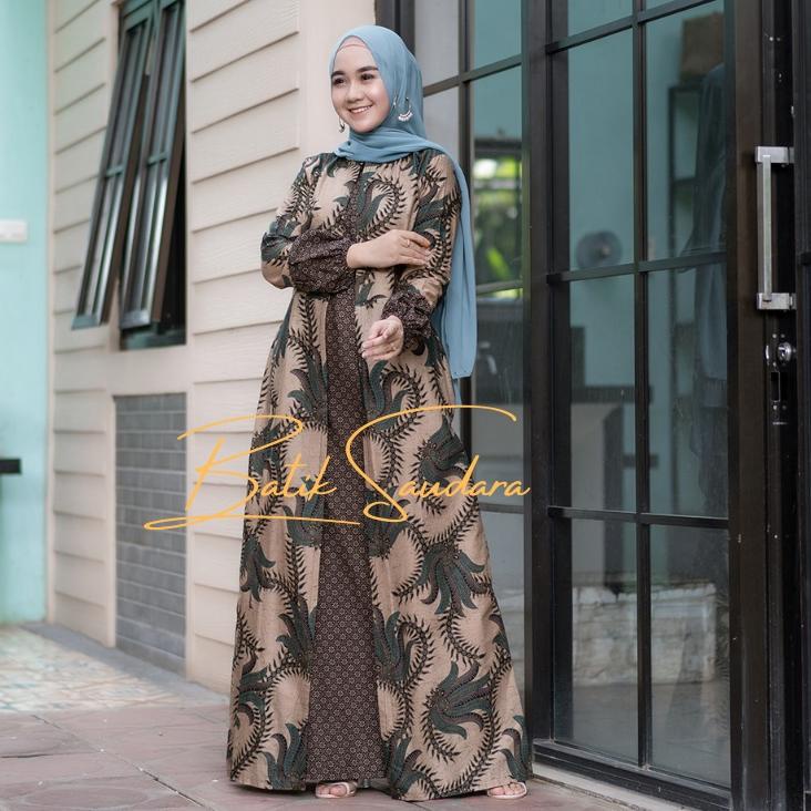 Terbaru.. Gamis Syari Jumbo Busui Resleting Depan Kekinian Terbaru Baju Ibu ibu Motif Batik Kain Katun Kombinasi Truntum Big size LD 130 Fashion Wanita Muslim Lengan Panjang Couple Keluarga Seragam Kondangan dan Pengajian Batik Saudara Gamis set kobes