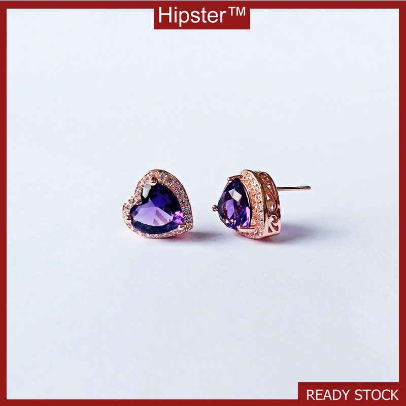 Fashion Special-Interest Retro Temperament Heart-Shaped Purple Crystal Stud Earrings