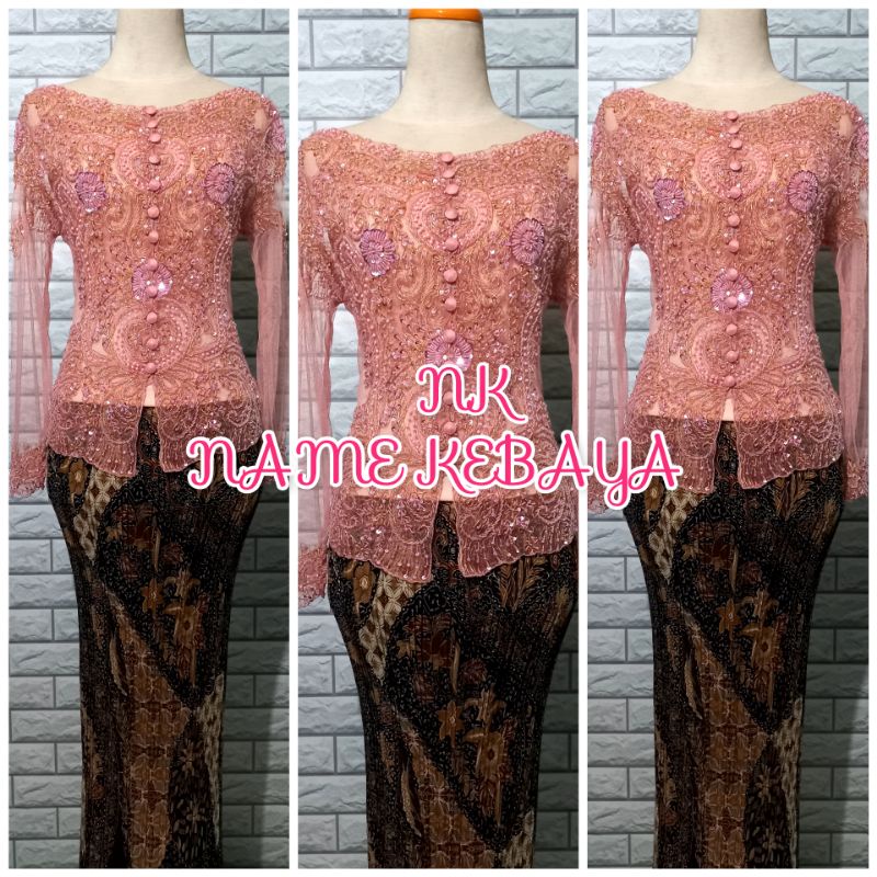 set kebaya pesta murah kebaya wisuda nude + longtorso dan rok prisket