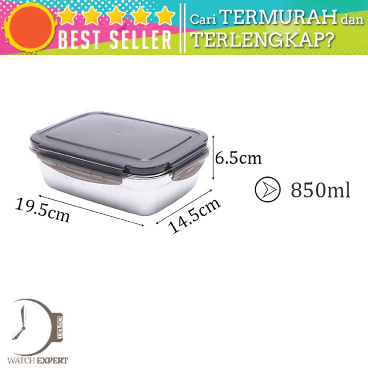 COD Kotak Makan Bento Lunch Box Bahan Stainless Steel 850ml - Hitam