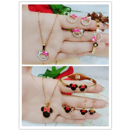 Set Perhiasan Titanium untuk Anak, Lengkap Kalung, Gelang, Cincin, dan Anting Fashion Jewelry F02