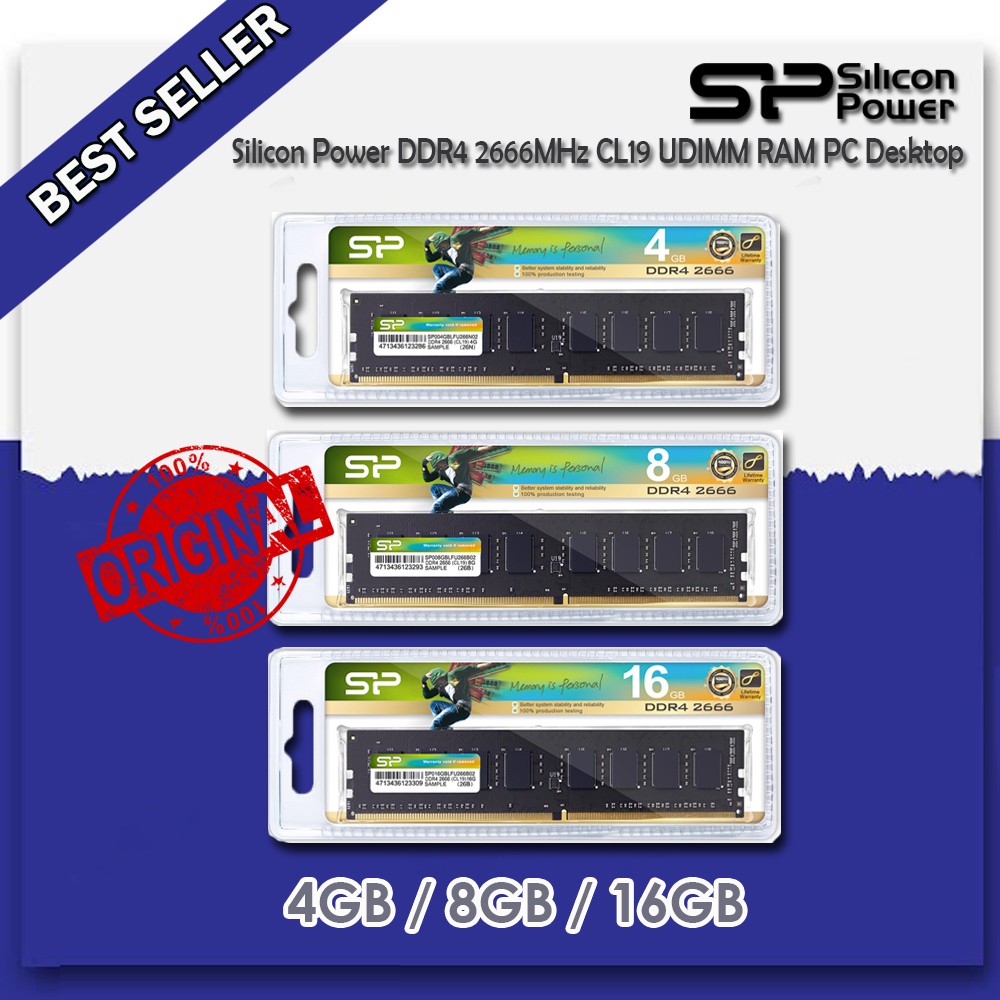 Silicon Power DDR4 2666MHz 4GB / 8GB / 16GB CL19 UDIMM RAM PC Desktop