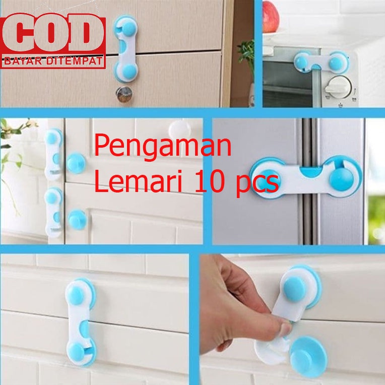 Paket 10 Pcs Alat Pengaman Kunci Lemari / Laci Safety Lock Pengaman Anak / Kunci Pengaman Pintu Lemari / Safety Lock / Pengaman Lemari Murah