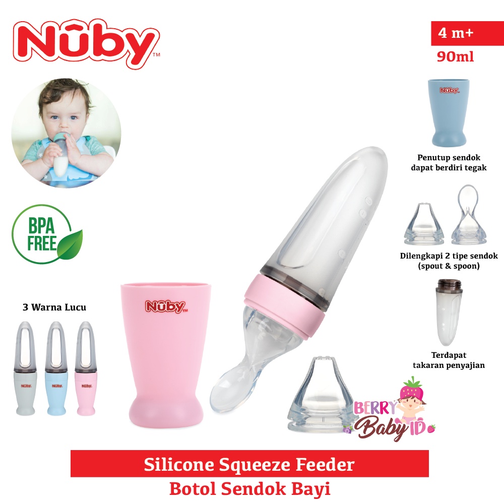 Nuby All Silicone Squeeze Feeder Botol Sendok Spout Silikon 4m+ Berry Mart