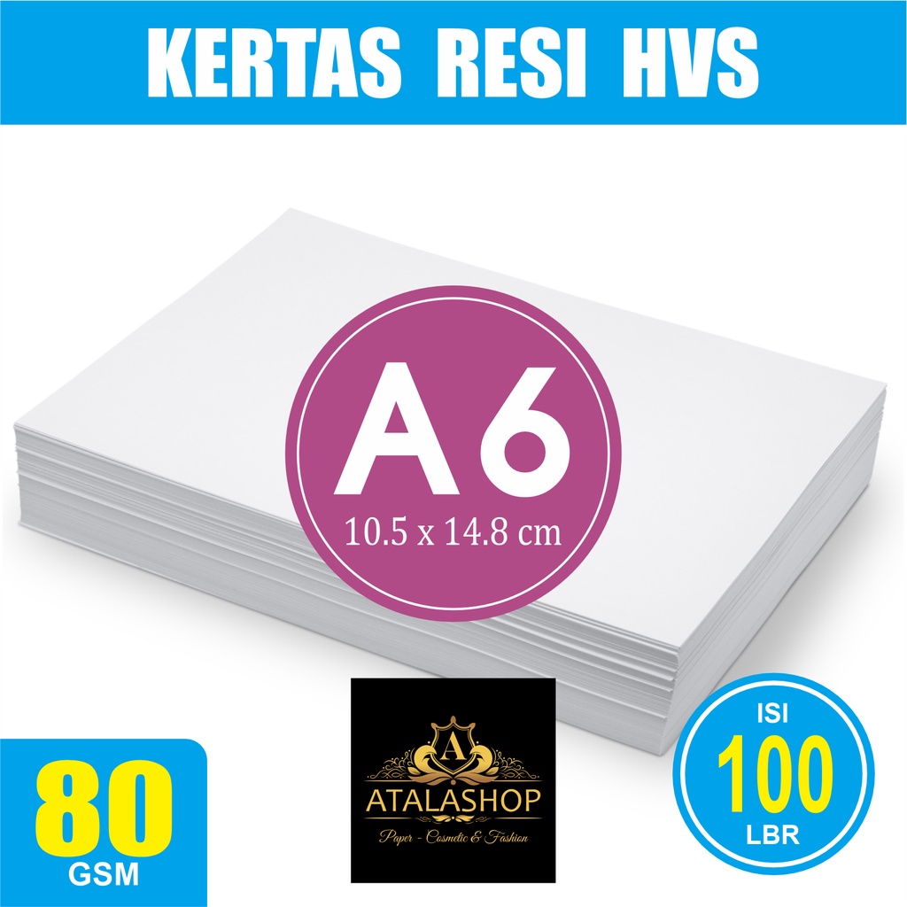 

Kertas HVS 80 GSM Ukuran A6 (10.5x14.8cm) - Per pack isi 100 lembar