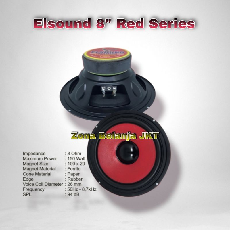 SPEAKER ELSOUND 8INCH WOOFER RED SERIES 150WATT MAGNET BESAR JAPAN AUDIO TECHNOLOGY ORIGINAL