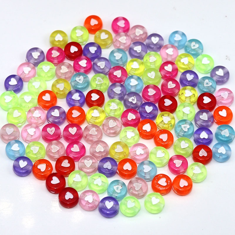 100pcs Manik-Manik Plastik Akrilik Transparan Warna Permen Motif Huruf / Smiley