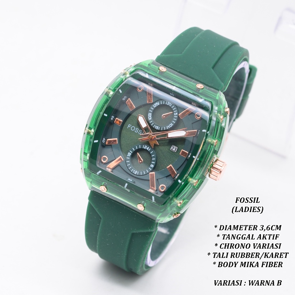 (BISA COD) JAM TANGAN WANITA F-049 FASHION TALI RUBBER BODY OVAL TANGGAL AKTIF CHRONO OFF