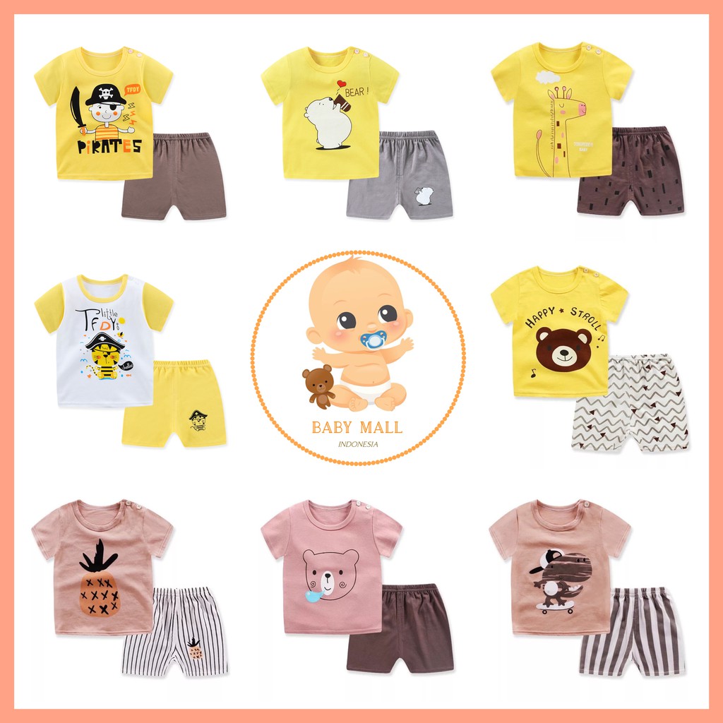 Babymall.id✨ TFDY - CUTE SERIES Setelan Lengan Pendek Baju Tidur Import Anak Bayi 100% IMPOR PREMIUM