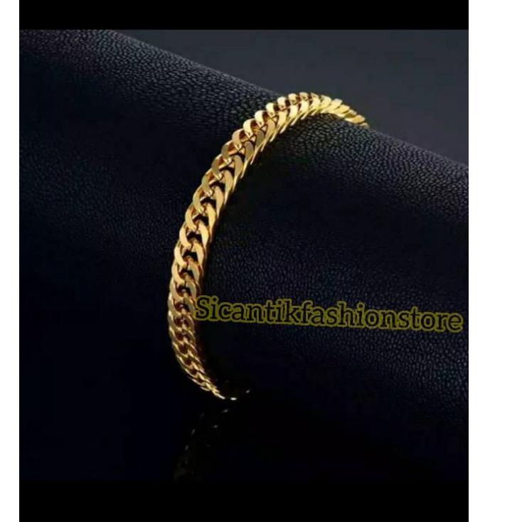 Kirim sekarang Gelang rantai Titanium wanita&Pria Warna Gold 19CM anti karat Selamanya perhiasan lap