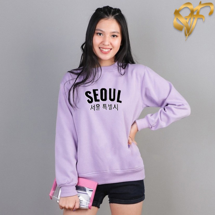 Sweater Seoul Black  Aesthetic Pria &amp; Wanita | Sweater Korea Style Fleece Cotton | Dhea Fashion