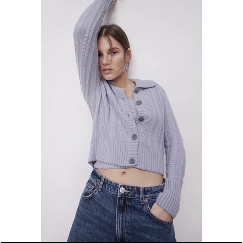 zara cable knit with collar sweater zara lilac preloved