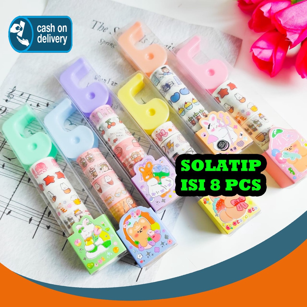

1 SET SOLATIP WASHI TAPE MINI DISPENSER MINI ALAT JURNALING JURNAL ISI 8 PCS KARAKTER GAMBAR LUCU