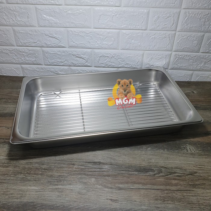 Peniris gorengan 45x25 PLUS nampan 1/1 foodpan stainless Tinggi 6.5cm